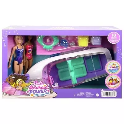 Buy Barbie Mermaid Power Boat Playset And Includes 2 Dolls Life Jackets Hat, Glasses • 71.68£