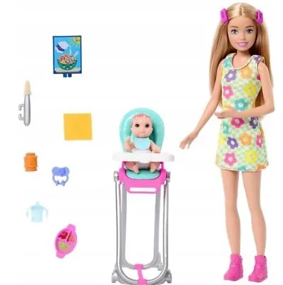 Buy BARBIE SKIPPER BABYSITTER DOLL + FEEDING CHAIR With Baby HTK35 Mattel • 60.64£