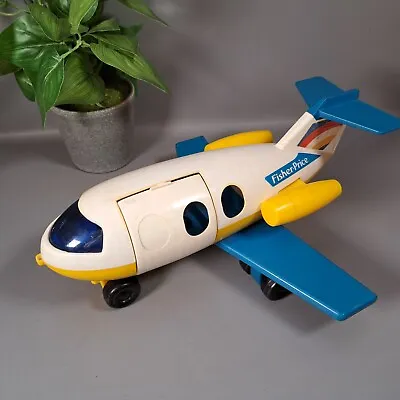 Buy Vintage Fisher Price Little People Aeroplane Plane Blue White Retro 70s Toys • 14.99£