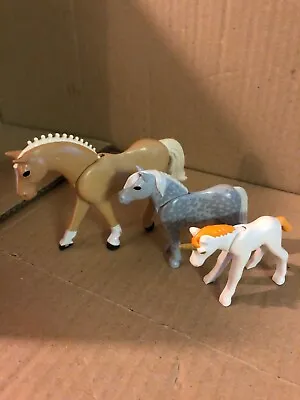 Buy Playmobil 3 Horses Unicorn Sporthorse Pony White Beige Grey • 9.99£