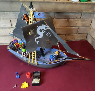 Buy Rare Vintage Playmobil 3860 Black Corsair Pirate Ship With Figures & Accessories • 29.69£