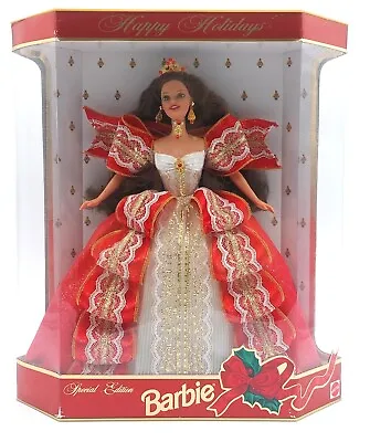 Buy 1997 Happy Holidays Barbie Doll Brunette / Mattel 17832 / Box With White Inlay • 51.93£