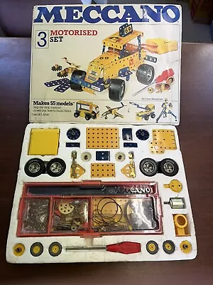 Buy Vintage Meccano Motorised  Set 3, 1978, 100% Complete In Box With Manuals (C) • 57.50£
