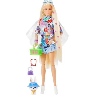 Buy Barbie Extra Doll #12 In Floral 2-Piece Outfit With Pet Bunny New (Box Damaged) • 13.99£