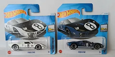 Buy Hot Wheels Ford Gt-40 (pair) 2024 Release, White And Metallic Blue, Short Cards • 8£