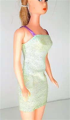 Buy BARBIE 2000s Mini Dress Tubine Green Water Glitter Purple Shoulders B1252 • 6.18£