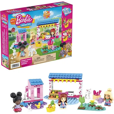 Buy Barbie Mega Farmers Market Building Set 80 Building Blocks 3 Micro-Dolls & More • 12.99£