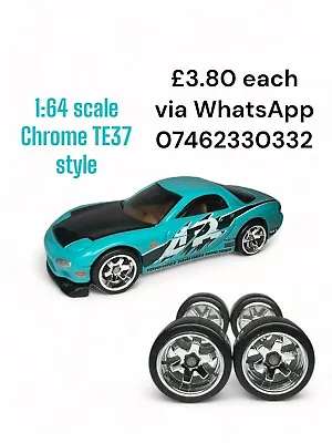 Buy Hot Wheels Custom JDM Chrome TE37 Wheels And Rubber Tyres Real Riders 1:64 • 4.99£