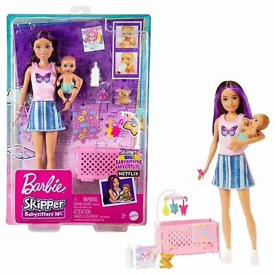 Buy Barbie Babysitter Doll Skipper With Baby Crib And Mattel Accessories • 35.80£