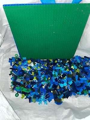 Buy Job Lot/Bundle Of 600g Of Blue/Green Lego Bricks/Pieces + Baseplates (EX COND) • 0.99£