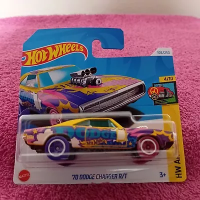 Buy Hot Wheels Short Card - #108 '70 Dodge Charger R/T - Yellow, Pink, Blue & Purple • 2.95£