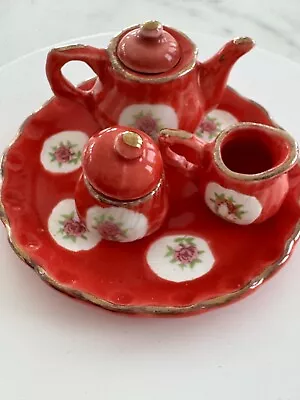 Buy Vintage Red Barbie Momoko Doll House  Miniature Tea Serving Set Tea Pot Tray • 9.44£