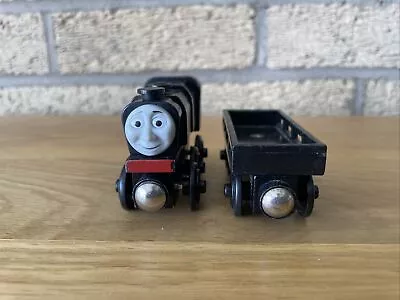 Buy Thomas The Tank Engine Wooden Train Black Neville With Cargo Car Gullane Mattel • 14.96£