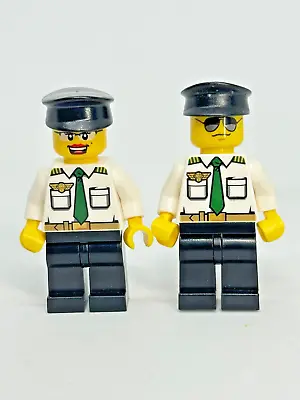 Buy LEGO Minifigure 2x City Airline Pilots White Shirt Green Tie Great Condition A68 • 3.99£