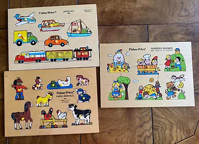 Buy Fisher Price Wood Puzzle Lot Of 3 Vehicles Farm Animals Nursery Rhymes • 11.80£