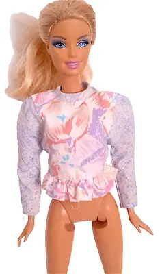 Buy 1989 BARBIE JEANS FASHIONIONS Flower Pastel Shirt Blouse With Jeans Effect - B509 • 7.20£