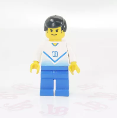 Buy Lego Minifigure Soc094 Soccer Player White & Blue Team With Shirt #18 • 5.64£