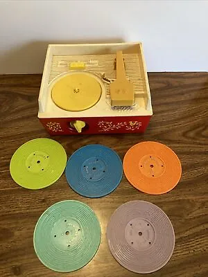 Buy Vintage 1971 Fisher Price Music Box Record Player Wind Up With All 5 Discs Works • 28.51£