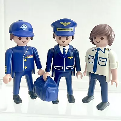 Buy Playmobil Airline Pilots Captain Co-Pilot & Ground Crew Aeroplane Pilots Figures • 7£