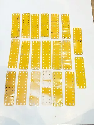 Buy 20 Meccano 3 X 11 Hole Flexible Metal Plates Part 189 Yellow With Slots • 8.49£