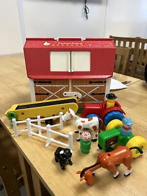 Buy VINTAGE FISHER PRICE FAMILY PLAY FARM Animals 1967 CHILD TOY BARN Little People • 48£