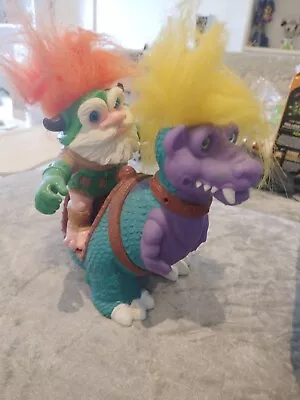 Buy Battle Troll Trollasaurus  Figure Hasbro 1992 Vintage PurpleDinosaur With Knight • 20£