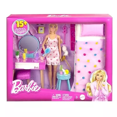 Buy Mattel Barbie Doll And Bedroom Full Playset And Furniture With 20+ Pieces • 71.82£