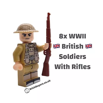 Buy 8x WWII British Soldiers With Rifles - Custom Made/Printed MOC Minifigure • 23.99£