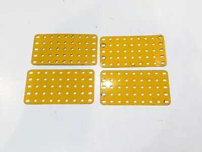 Buy 4 X  Meccano 5 X 9 Hole Flat Metal Plates Part 53a English Yellow Stamped MMIE • 5.99£