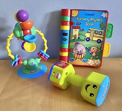 Buy 3 Lovely Fun And Educational Toys, Interactive Book, Highchair Toy & Dumbell Toy • 9.50£