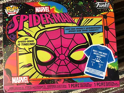 Buy Funko Pop Vinyl Marvel Avengers BLACK LIGHT SPIDERMAN & Large T-Shirt Set #652 • 54.99£