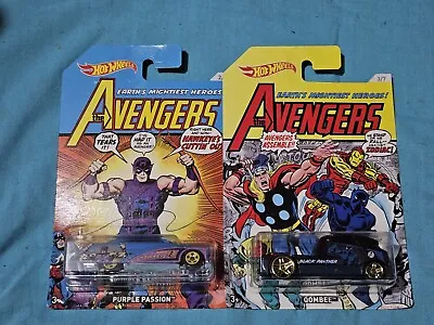 Buy 2 X Avengers Hot Wheels Cars Hawkeye- Purple Passion, Black Panther Qombee... • 8.95£