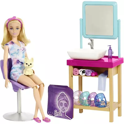 Buy Barbie Sparkle Mask Spa Day Playset Blonde Barbie Doll 7 Spa Masks Sink Mirror • 24.99£