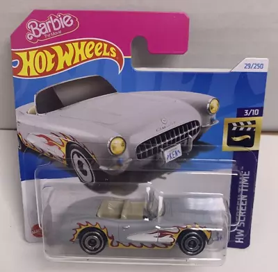 Buy Hot Wheels Barbie 1956 Corvette Grey With Flames HW Screen Time New On Card 3/10 • 3.49£