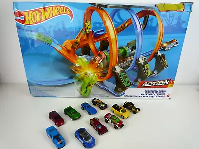 Buy Hot Wheels Mattel Ftb65 Corkscrew Crash Complete With Box & 10 Hot Wheels Cars • 34.99£