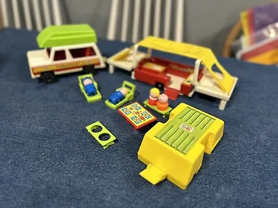Buy Vintage 1979 Fisher Price Play Family Car & Fold Up Camper Trailer Tent Playmate • 9.99£