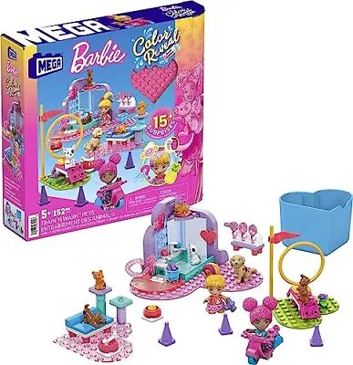 Buy MEGA Barbie Color Reveal Building Toy Playset, Train N Wash Pets 152 Piece • 17.99£