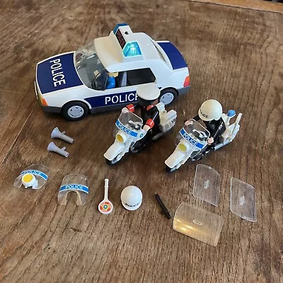 Buy Vintage Playmobil Police Car (flashing Lights) + 2 X Motorcycles & Accessories • 18.89£
