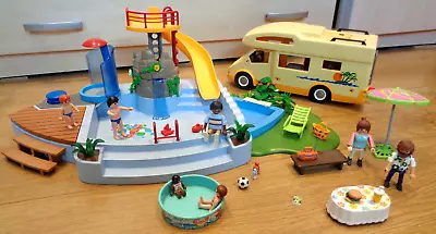 Buy PLAYMOBIL  Swimming Pool & Campervan With People & Accessories • 22£