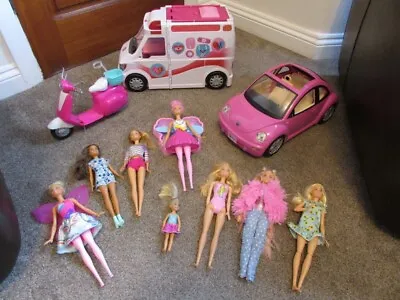 Buy Barbie Job Lot Ambulance + Scooter Moped + Beetle Car + 7 Barbie Doll Figures • 49.99£
