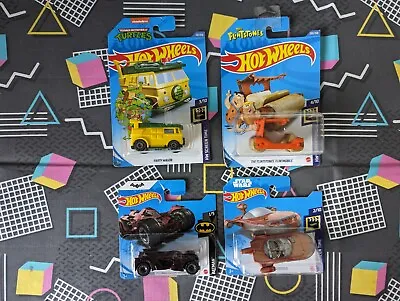 Buy Hot Wheels Bundle TMNT Party Wagon, Flintstones, Batmobile & Star Wars Speeder • 19.99£