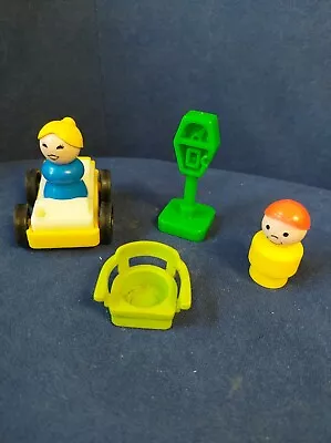 Buy 2 X Vintage 1970s  Fisher Price Little People, Yellow Car, Chair, Parking Meter • 6£