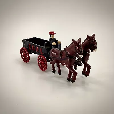 Buy Vintage Amish Cast Iron Toy Metal Horse Red Black Coal Cart Wagon P390 • 38.60£