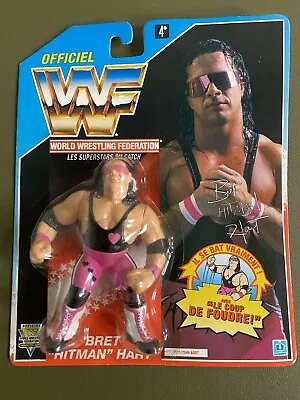 Buy 1992 WWF Hasbro Signed Bret Hart Series 4 Blue French Card MOC • 235£