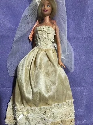 Buy Barbie Dress Handmade Cream Silk Wedding • 12.36£