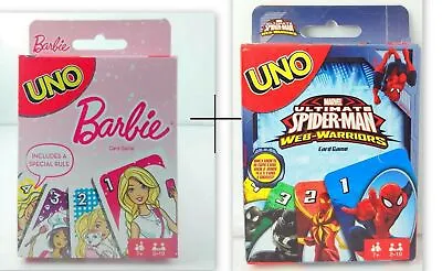 Buy Combo Of Barbie Marvel Spiderman UNO Card Games Brand New Sealed Original Mattel • 27.43£