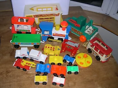 Buy Joblot Vintage Fisher Price Little People Cars, Train With Carriages Ect • 9.99£