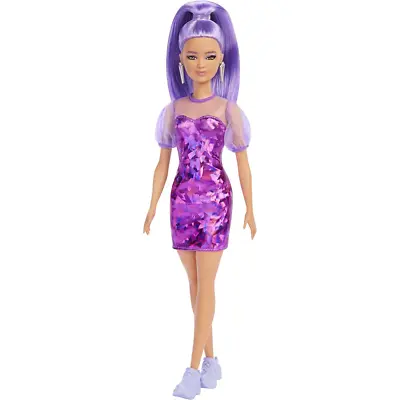 Buy Barbie Fashionistas Doll Petite Long Purple Hair & Purple Metallic Dress Mattel • 13.99£