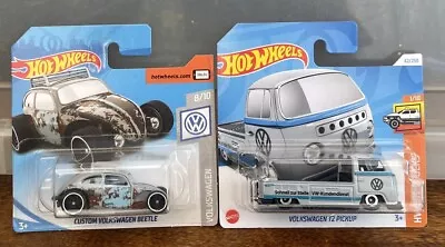 Buy Hot Wheels Volkswagen T2 Pickup & Custom Volkswagen Beetle Grey Die-cast • 6.50£