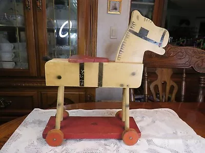 Buy 1935 Antique Fisher Price Toys #225 Wooden Ride-on Horse On Wheels Rare! As-is • 99.38£